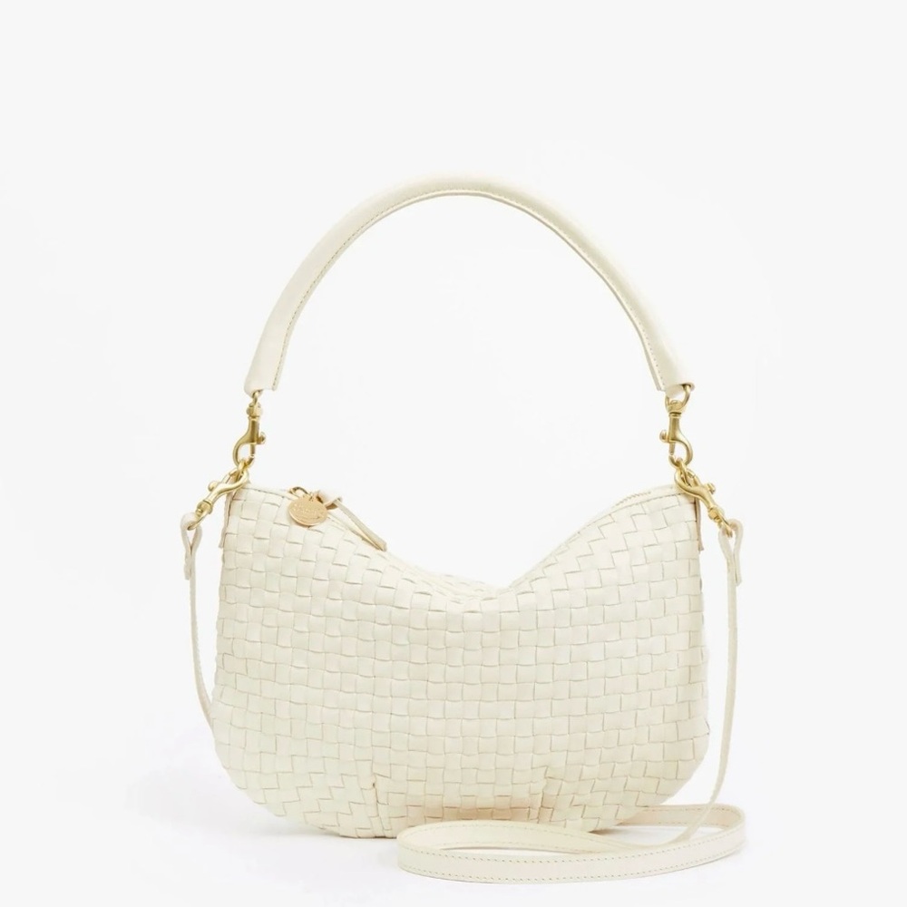 Clare V Cream Woven Checker Petit Moyen crossbody bag